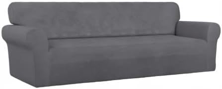 PureFit Stretch Couch Covers for Sofa 4 Seater Slipcovers Gray | 1-Piece Sofa Cover Washable Soft Couch protector, Couch Slipcover with Non Skid Foam and Elastic Bottom for Kids, Dogs - Image 8
