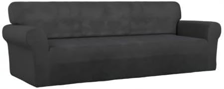 PureFit Stretch Couch Covers for Sofa 4 Seater Slipcovers Dark Gray | 1-Piece Sofa Cover Washable Soft Couch protector, Couch Slipcover with Non Skid Foam and Elastic Bottom for Kids, Dogs - Image 8