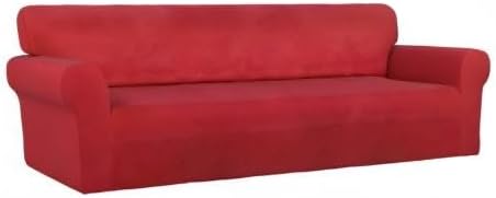PureFit Stretch Couch Covers for Sofa 4 Seater Slipcovers Red | 1-Piece Sofa Cover Washable Soft Couch protector, Couch Slipcover with Non Skid Foam and Elastic Bottom for Kids, Dogs - Image 8