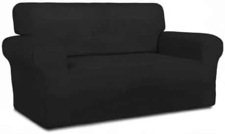 PureFit Stretch Loveseat Covers Fleece Couch Covers for Sofa Black | 1-Piece Sofa Slipcover Soft Couch Protector, Sofa Cover Washable with Non Skid Foam and Elastic Bottom for Kids, Dogs - Image 8