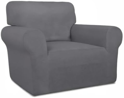 PureFit Super Stretch Chair Covers Fleece Couch Covers for Sofa Gray | 1-Piece Spandex Couch Cover Soft Couch Protector, Sofa Cover Washable with Non Skid Foam and Elastic Bottom for Kids, Dogs - Image 8