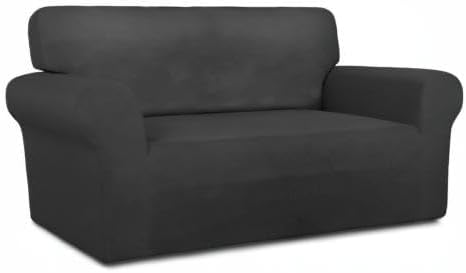 PureFit Stretch Loveseat Covers Fleece Couch Covers for Sofa Dark Gray | 1-Piece Sofa Slipcover Soft Couch Protector, Sofa Cover Washable with Non Skid Foam and Elastic Bottom for Kids, Dogs - Image 8