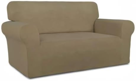 PureFit Stretch Loveseat Covers Fleece Couch Covers for Sofa Tan | 1-Piece Sofa Slipcover Soft Couch Protector, Sofa Cover Washable with Non Skid Foam and Elastic Bottom for Kids, Dogs - Image 8