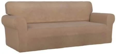 PureFit Stretch Oversized Couch Covers Fleece Sofa Slipcovers Camel | 1-Piece Sofa Cover Washable Soft Couch Protector, Couch Slipcover with Non Skid Foam and Elastic Bottom for Kids, Dogs - Image 8