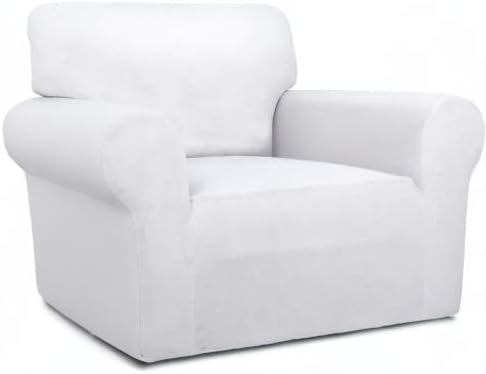 PureFit Super Stretch Chair Covers Fleece Couch Covers for Sofa White | 1-Piece Spandex Couch Cover Soft Couch Protector, Sofa Cover Washable with Non Skid Foam and Elastic Bottom for Kids, Dogs - Image 8