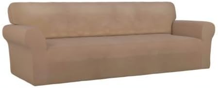 PureFit Stretch Couch Covers for Sofa 4 Seater Slipcovers Camel | 1-Piece Sofa Cover Washable Soft Couch protector, Couch Slipcover with Non Skid Foam and Elastic Bottom for Kids, Dogs - Image 8