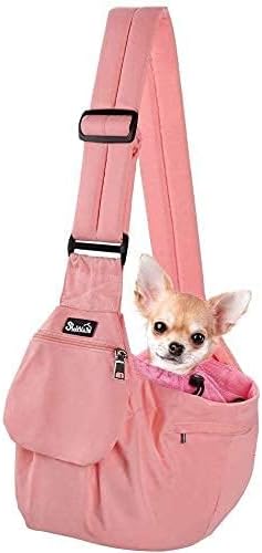 SlowTon Pet Carrier, Hard Bottom Support & Adjustable Padded Shoulder Strap | Dog Sling Carrier, Dog Purse with Drawstring Opening & Safety Belt, Zipper Pocket, for Small Puppy Cat up to 9lbs, Peach - Image 2