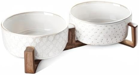 LE TAUCI Dog Bowls Ceramic for Small Medium Dogs - 4-Cup Dual Food & Water Bowl Set with Acacia Wood Stand, Non-Slip Anti-Tip Elevated Design - Image 9