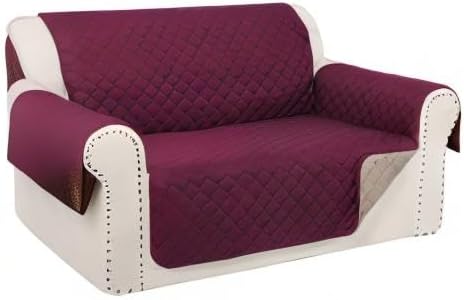 Reversible 45" Small Loveseat Sofa Covers, Burgundy/Camel | Loveseat Covers for Dogs Water Repellent, Friendly Furniture Protector with Elastic Straps for Living Room - Image 7
