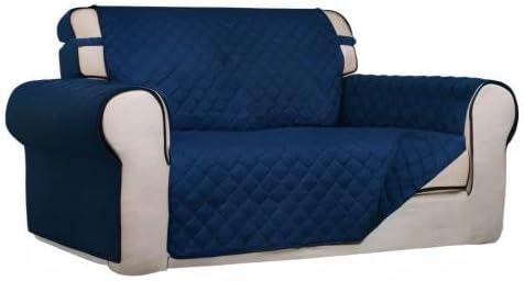 PureFit Reversible Quilted Sofa Cover, Water Resistant Medium Slipcover Furniture Protector, Washable Couch Cover with Non Slip Foam and Elastic Straps for Kids, Pets (Loveseat, Navy/Navy) | Navy/Navy, Water Resistant Couch Protector, Washable Pet Couc... - Image 8