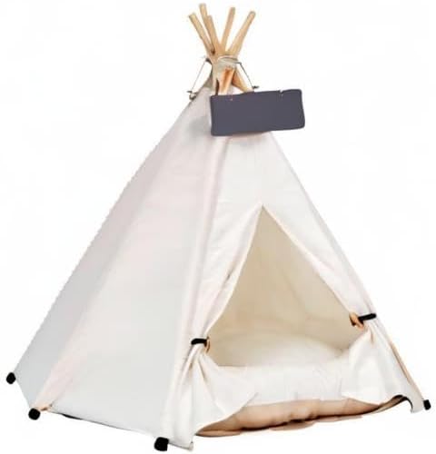 Dog Teepee Bed Cat Tent Portable Houses Pet Puppy with Thick Cushion (M:Size fits 9kg/20lbs (Pets)) | (White, M:Size fits 9kg/20lbs (Pets)) - Image 10