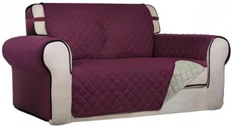 PureFit Reversible Quilted Sofa Cover, Water Resistant Medium Slipcover Furniture Protector, Washable Couch Cover with Non Slip Foam and Elastic Straps for Kids, Dogs, Pets (Loveseat, Wine/Beige) | Wine/Beige, Water Resistant Couch Protector, Washable ... - Image 8