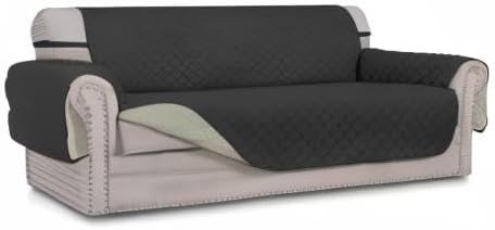 Easy-Going 4 Seater Sofa Slipcover Reversible Sofa Cover Water Resistant Couch Cover with Foam Sticks Elastic Straps Furniture Protector for Pets Children Dog Cat (XX-Large, Darkgray/Beige) | XX-Large Sofa, Washable Slipcover For Dogs, Water Resistant ... - Image 10