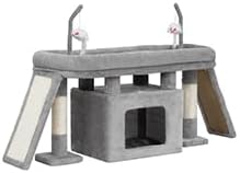 Heybly Cat Tree Extra-Long & Stable 2 Adjustable Scratch Boards HCT210SW | Easy-Climb Cat Tower with Dual-Leg Floor Condo, Sturdy Cat Furniture with Extra Wide Platform & Interactive Toys, Light Gray - Image 9