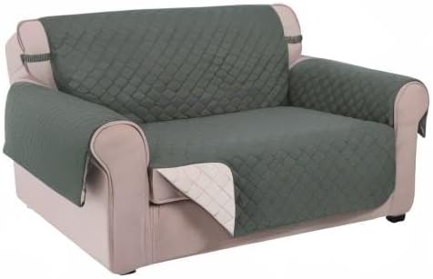 U-NICE HOME Loveseat Sofa Cover for 2 Cushion Couch, Grey/Beige | 54''Oversized Loveseat Cover Washable, Pet Friendly, Elastic Straps, Water Repellent, Furniture Protector for 2 Cushion - Image 7