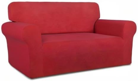 PureFit Stretch Loveseat Covers Fleece Couch Covers for Sofa Red | 1-Piece Sofa Slipcover Soft Couch Protector, Sofa Cover Washable with Non Skid Foam and Elastic Bottom for Kids, Dogs - Image 8