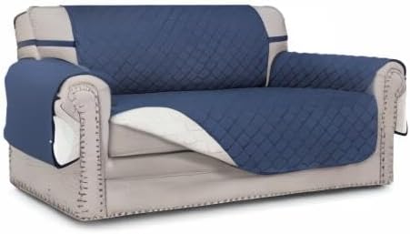 Easy-Going Reversible Couch Cover, 2 Cushion Sofa, Dark Blue/Ivory | Loveseat Slipcover For Dogs, Water Resistant Furniture Mat, Living Room, Non-Slip Sofa Cover, Pet Friendly - Image 8