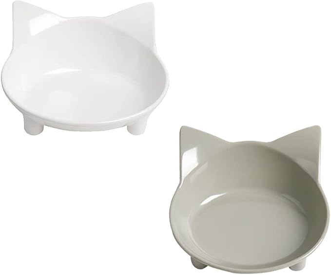 Cat Food Bowl Set Shallow Wide Non-Slip Whisker Friendly Kitten Pet Dishes | Food Grade Safe Pet Bowls for Cats, Puppies & Rabbits, No Slip Base, Relieves Whisker Stress, Easy to Clean & Reuse by Skrtuan
