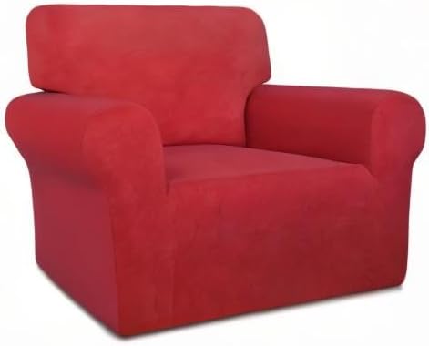 PureFit Super Stretch Chair Covers Fleece Couch Covers for Sofa Red | 1-Piece Spandex Couch Cover Soft Couch Protector, Sofa Cover Washable with Non Skid Foam and Elastic Bottom for Kids, Dogs - Image 8