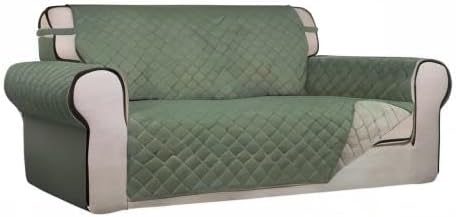 PureFit Reversible Quilted Couch Covers for Dogs Loveseat Sofa Cover 54" | Greyish Green/Beige, Water Resistant Couch Protector, Washable Pet Couch Cover with Non Slip and Elastic Straps For Kids - Image 8