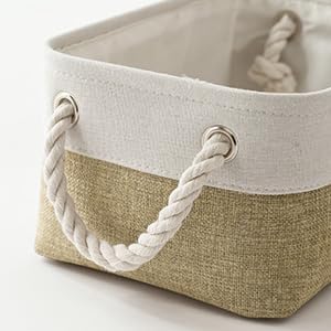 TheWarmHome Storage Basket for Organizing - 1 Pack 12x8x5.2 inch Baskets for Gifts Empty with Handles, Fabric Storage Cubes for Organizer Closet Dog Gift Cloth Toy (Whiet & Khaki) - Image 8