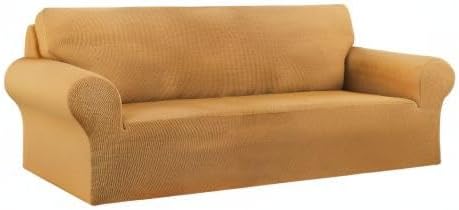 KEKUOU Stretch Oversized Couch Covers for Sofa Slipcover,Golden | 1-Piece Washable Sofa Cover (94"-110") 4-Seater Furniture Protector, Soft Jacquard Non-Slip Elastic Bottom for Dogs & Kids - Image 9