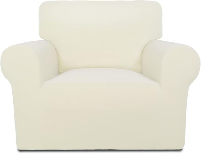 PureFit Super Stretch Chair Covers Fleece Couch Covers for Sofa Ivory | 1-Piece Spandex Couch Cover Soft Couch Protector, Sofa Cover Washable with Non Skid Foam and Elastic Bottom for Kids, Dogs by PureFit