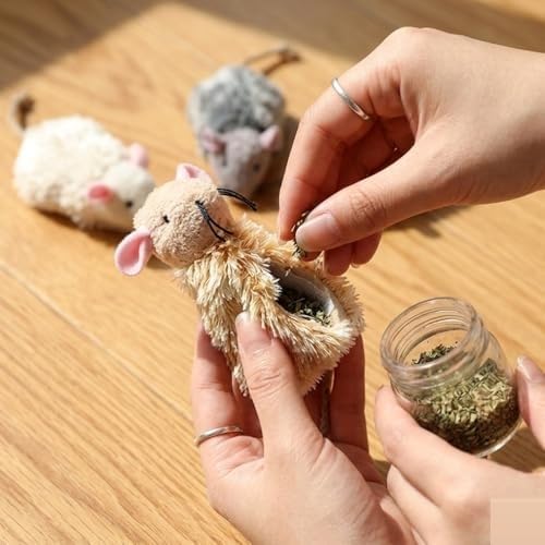 Ipetboom Refillable Catnip Toys for Cats - 3 Pack Interactive Cat Chew Toys for Indoor with Natural Long Fur and Jute Tail, Durable Plush Mouse Pet Fun Tool for Hunting and Boredom Relief - Image 8