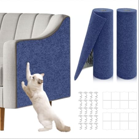 2 Pcs Total 78.8"x15.8" Cat Scratch Mat, Cat Scratch Couch Furniture Protector, Trimmable Self-Adhesive Cats Scratch Pads, DIY Cat Scratcher for Wall Protector and Covering Cat Tower (Blue) by Unknown