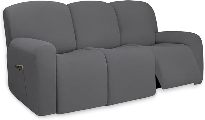 PureFit Super Stretch 3 Seats Recliner Sofa Couch Cover with Pocket | Non Slip Soft Sofa Slipcover, Washable Spandex Reclining Furniture Protector for Kids, Pets (Recliner Sofa, Gray) by PureFit