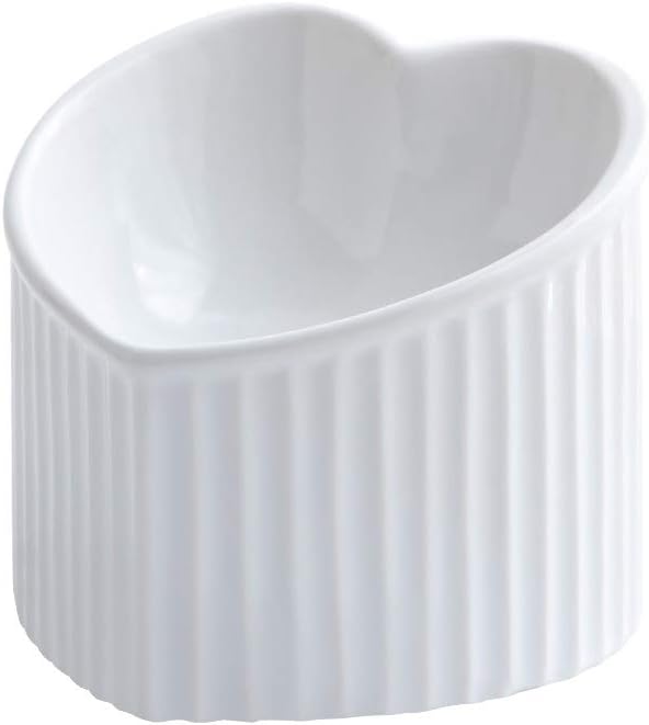 White Ceramic Raised Cat Bowls, Tilted Elevated Food or Water Bowls, Stress Free, Backflow Prevention, Dishwasher and Microwave Safe, Lead & Cadmium Free by HCHLQLZ