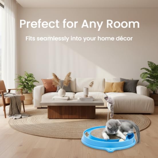 AUOON Cat Scratcher Toy with Ball Track for Indoor Cats and Kittens, Blue | 3 in 1 Interactive Cat Toy, Cat Scratch Pad with Cat Ball Toy and Cat Mouse Toy, for Chasing Exercise, Protect Furniture - Image 3