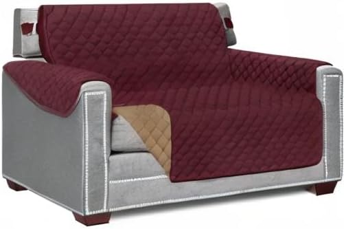 Sofa Shield® Couch Chair and Half Slip Cover with Strap, Burgundy Tan | Reversible Furniture Protector, Stain and Tear Resistant Cushion Cover, Machine Washable Slipcover for Pets, Cats 70 inch - Image 10