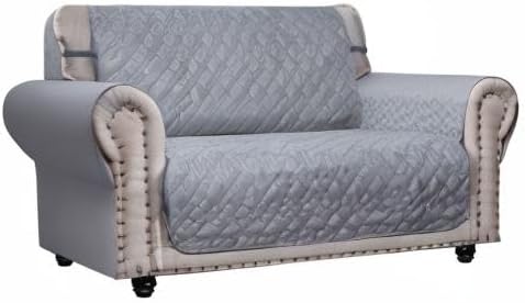 Ameritex Loveseat Cover Water-Resistant Quilted Furniture Protector with Back Nonslip Paws Slipcover for Dogs, Kids, Pets Loveseat Slipcover Stay in Place for Leather (46", Light Grey) - Image 8