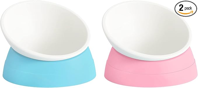 Ravitat 2Pcs Elevated Cat Food Bowl - Adjustable, Anti-Slip & Anti-Noise, Protects Pet's Spine - Thickened Plastic, 17 Oz by Hi%2C+Ravitat