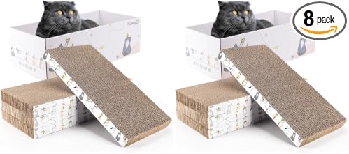 PatiencET Cat Scratch Pad with Box, 8 Pack Cardboard Cat Scratcher Lounge Bed for Indoor Cats, Reversible Corrugated Scratching Board Refill with Catnip by patiencET