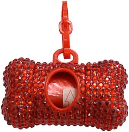 Bling Dog Poop Pickup Bag Dispenser Holder Pet Waste Disposal Bag Pet Trash Bags Holder Bone Shaped (Red) by TJCGCKK