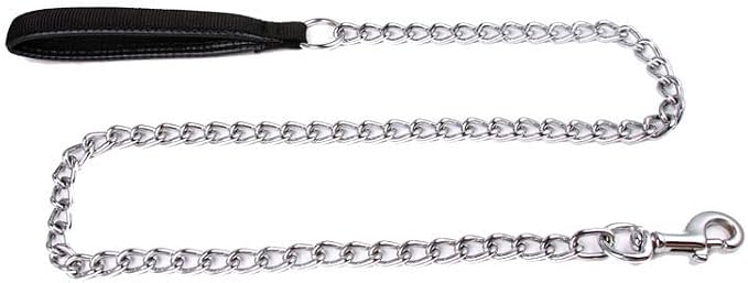 SGODA Metal Chain Heavy Duty Dog Leash, Chew Proof Dog Leash with Soft Handle for Over 50 lbs Large Size Pets Walking(4 ft. x 4.0 mm Black) - Image 3