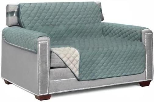 Sofa Shield® Couch Chair and Half Slip Cover with Strap, Seafoam Cream | Reversible Furniture Protector, Stain and Tear Resistant Cushion Cover, Machine Washable Slipcover for Pets, Cats 70 inch - Image 10