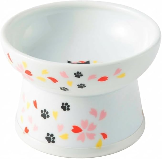 Necoichi Ceramic Elevated Cat Food Bowl (Sakura, Regular Flat) by NECOICHI