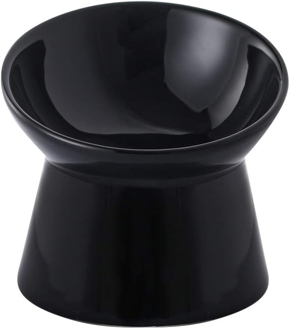 Black Small Ceramic Raised Cat Bowls, Tilted Elevated Food or Water Bowls, Stress Free, Backflow Prevention, Dishwasher and Microwave Safe, Lead & Cadmium Free by LIONWEILIONWELI