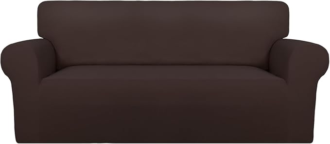 PureFit Super Stretch Sofa Slipcover – Spandex Non Slip Soft Couch Sofa Cover, Washable Furniture Protector with Non Skid Foam and Elastic Bottom for Kids, Pets (Oversized Loveseat, Chocolate) by PureFit
