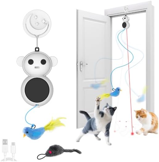 Interactive Cat Toys for Indoor Cats with Flying Bird | Catpick toy Doorway Hanging Feather Toys Safe for Bored Kitten & Adult Cats, Wand Toys for Exercise &Enrichment, White by Unknown