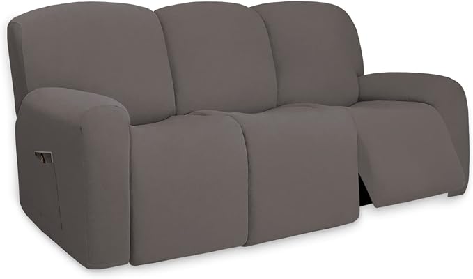 PureFit Super Stretch 3 Seats Recliner Sofa Couch Cover with Pocket | Non Slip Soft Sofa Slipcover, Washable Spandex Reclining Furniture Protector for Kids, Pets (Recliner Sofa, Taupe) by PureFit