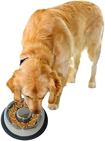 Mr. Peanut's Stainless Steel Interactive Slow Feed Dog Bowl with a Blue Base, Fun Healthy Bloat Stop Feeder (Large) - Image 2