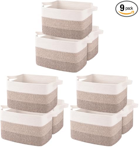 OIAHOMY Storage Basket, Woven Baskets for Storage, Cotton Rope Basket for toys,Towel Baskets for Bathroom - Pack of 9, Gradient Yellow by MasterofSpaceOptimization