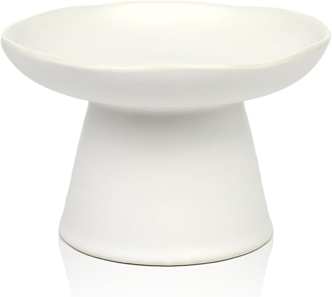 Extra Wide 6.1" Raised Cat Food Bowl, Shallow Ceramic Elevated Cat Feeder, Anti Vomiting, Stress Free, Whisker Fatigue, Pet Food or Water Bowl, White by Careforyourbelovedfurbaby