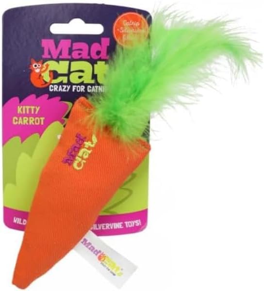 Mad Cat Kitty Carrot 100% Filled Catnip and Silvervine Soft Cat Toy, 1 Pack | Veggie shaped plaything that sparks energetic batting, chasing and playful sessions for felines during active time at home by Unknown