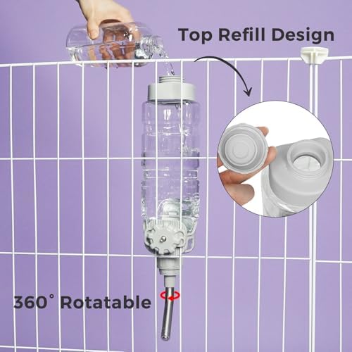 Vannon Rabbit Water Bottle for Cage, Top Fill 34oz Bunny Water Bottle No Drip Automatic Water Dispenser for Dog, Rabbit, Guinea Pig & Small Animals Hanging Cage Water Bottle (Pack of 3) - Image 2