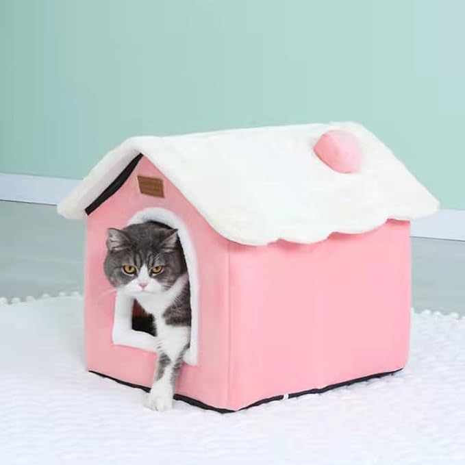 Cat Bed Cave, Cute Christmas Cat Beds for Indoor Cats, Pink | Pet House Cats Tent with Removable Cushion Pillow for Kittens Puppy Small Dogs - Image 4